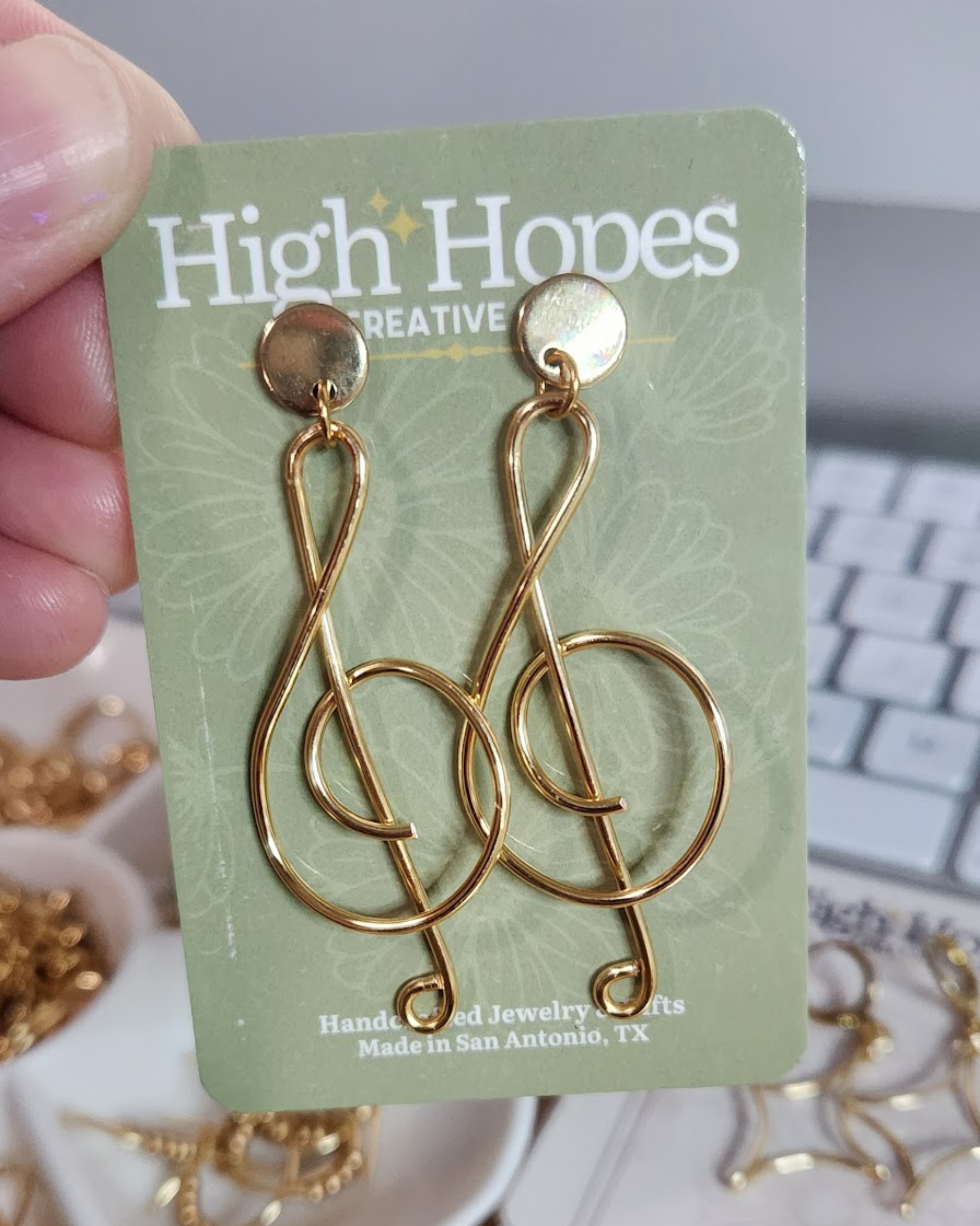 Handmade Wire Treble Clef Earrings