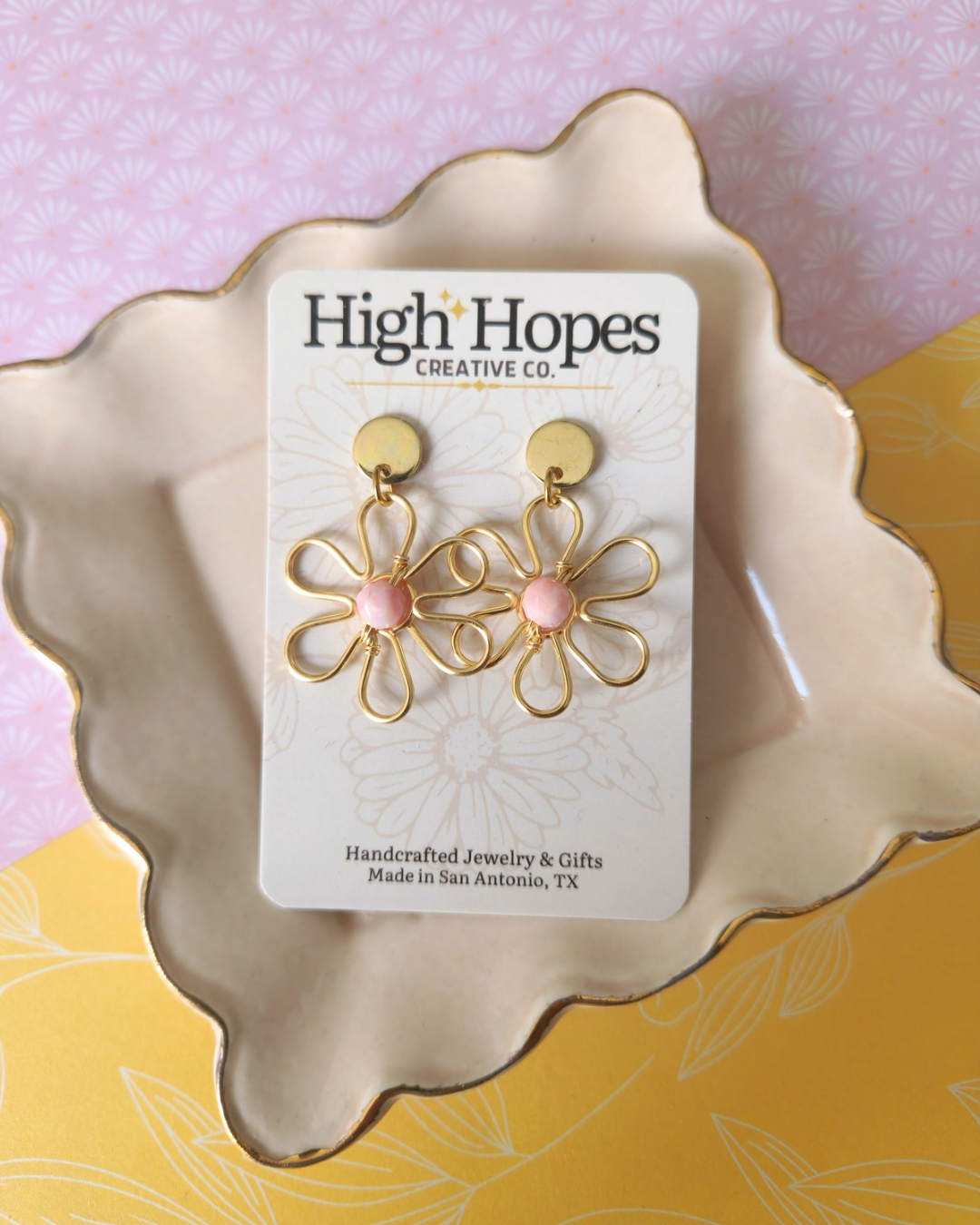 Wire Flower Dangle Earrings