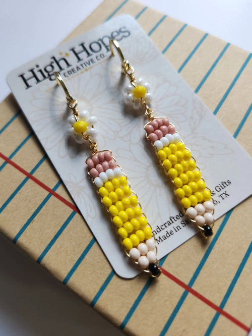 Beaded Pencil Floral Earrings