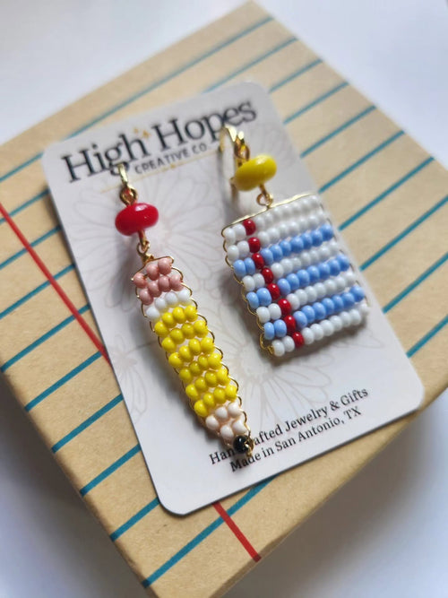 Beaded Pencil & Paper Earrings