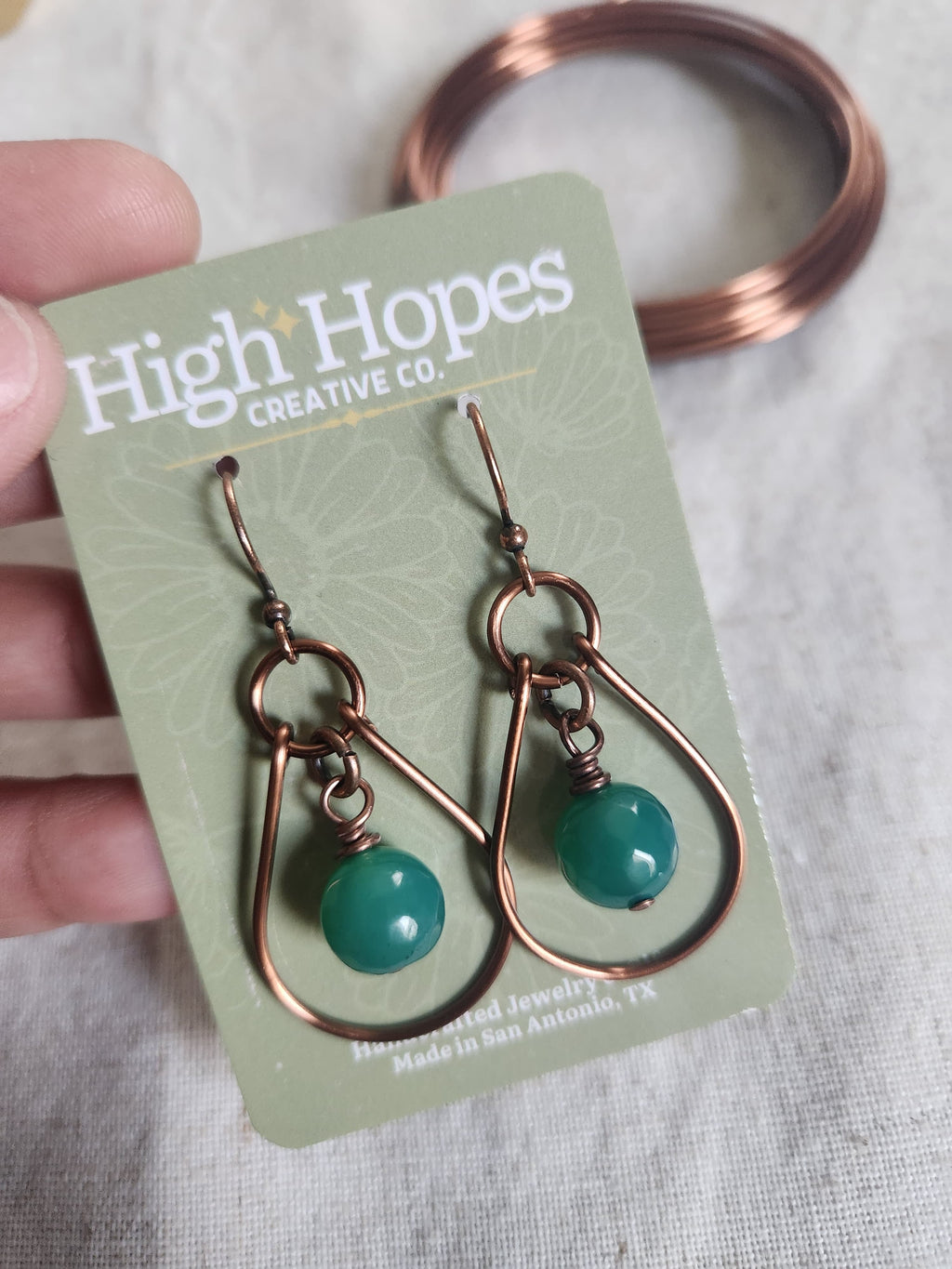 Copper Wire Gemstone Drop Earrings