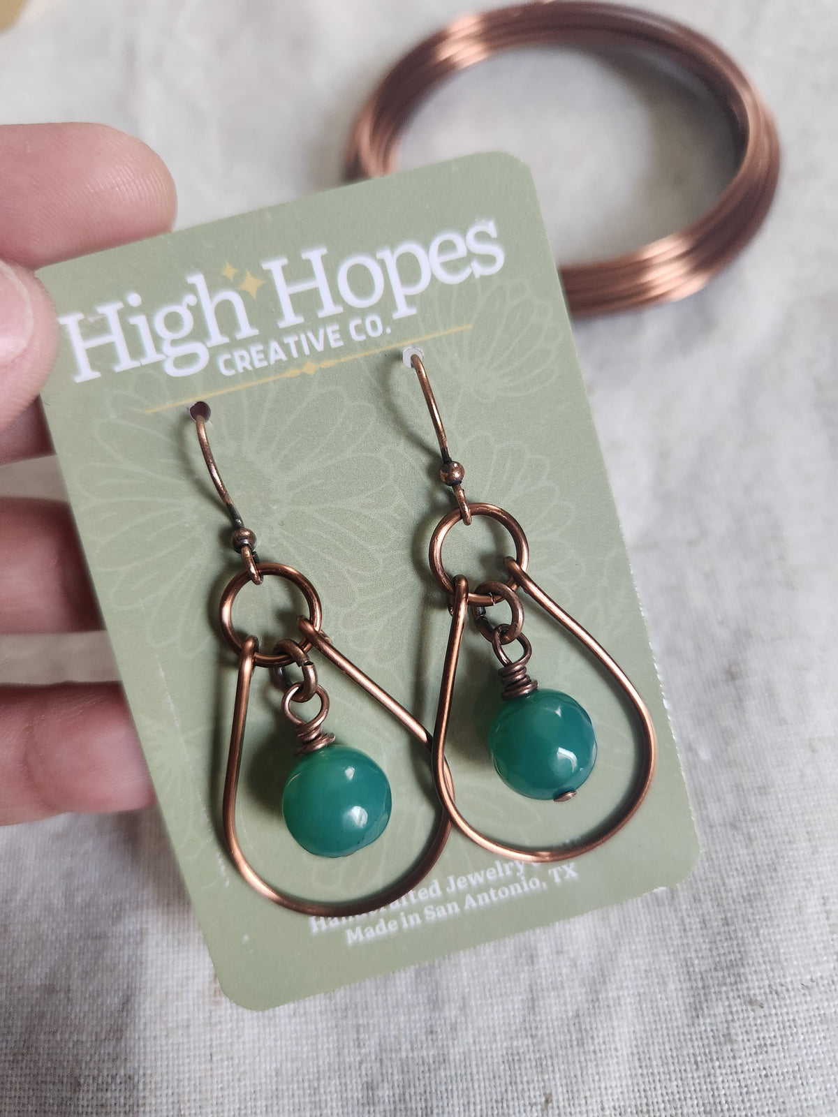 Copper Wire Gemstone Drop Earrings