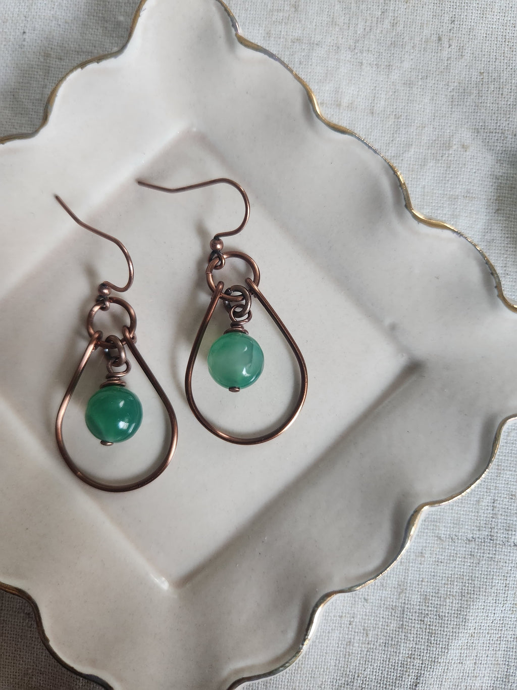 Copper Wire Gemstone Drop Earrings