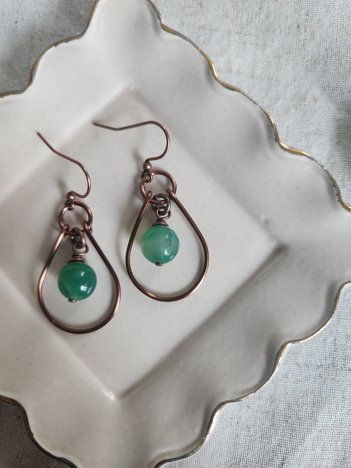 Copper Wire Gemstone Drop Earrings